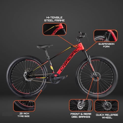 Image of CRADIAC - XC 90 X7 Single Speed Cycle for Boys 12 to 15 Years |MTB Cycle for Adults /Boys| Bicycle /Cycle for Men |bycycles for Mens Adult 29 inch inches | Mountain Cycle with Suspension Fork & Disc Brakes