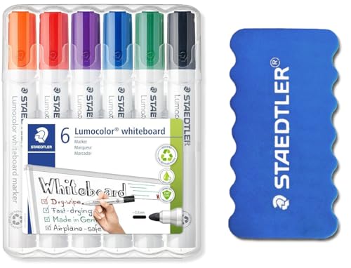 STAEDTLER Lumocolor 351 WP6 Whiteboard-Marker, Rundspitze ca. 2 mm Linienbreite, Set mit 6 Farben (6 stück (1er Pack))