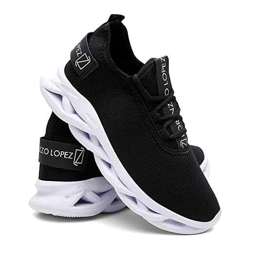 Tênis Masculino Lorenzzo Lopez Racer – Leve, Confortável, Antiderrapante, Ideal para Academia, Corrida e Caminhada (Preto-Branco, BR, Adulto, Numérico, 39)
