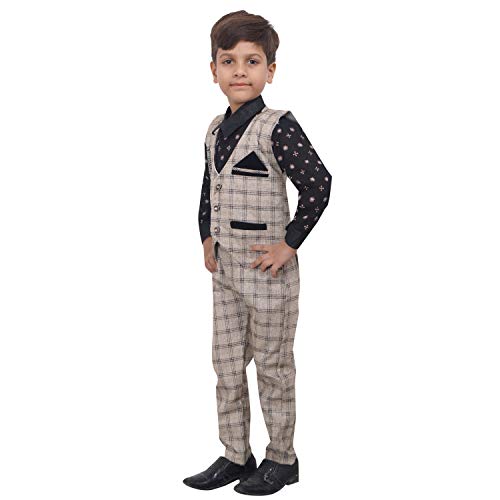 Image of ahhaaaa Boy's Cotton Waistcoat, Shirt And Trouser Set