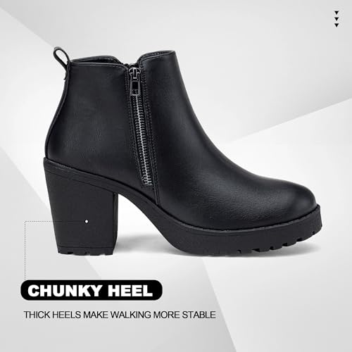 Vepose Women’s Ankle Chunky Heeled Boots, Platform Fashion Short 9018 Booties with Zipper3