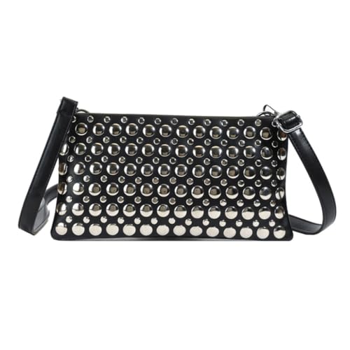 Imagen de Bolso de mano de un solo hombro para mujer con tachuelas y correa ajustable de piel sintética para axilas