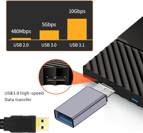 Image of Tobo 10Gbps USB A Female to USB3.0 Micro B Male External Hard Drive Adapter USB3.1 to Micro B Data Charging Converter, for External Hard SSD Drive, Digital Camera, Phone(Micro
