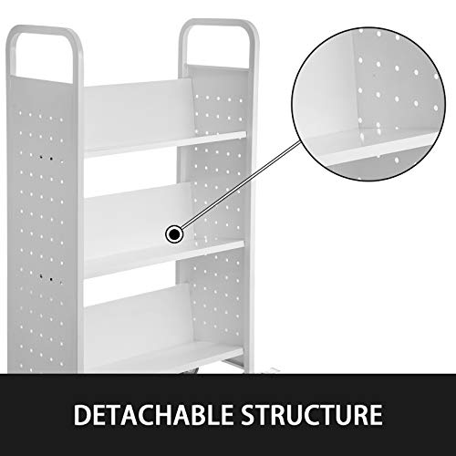 image for BestEquip 200LBS Book Cart, Library Cart 30x14x45 Inch Rolling Book Ca