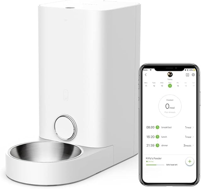 PETKIT Automatic Cat Feeder, 2.8L Auto Pet Feeder for Cats Dogs with Stainless Steel Bowl, Work With Alexa, APP Control, Dual Power Supply, Low Food Reminder, Portion Control Smart Pet Food Dispenser