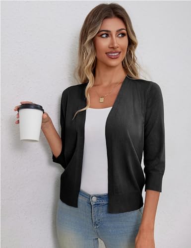A.Jesdani Bolero Shrugs For Women Lightweight 3/4 Sleeve Open Front Black Cropped Cardigan Sweaters,L thumb #4