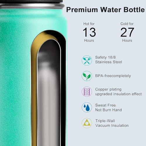 Image of koodee Water Bottle 2 Pack 26 oz Stainless Steel Double Wall Vacuum Insulated Metal Sports Water Bottle with Leakproof Spout Lid (Fuchsia Red-Teal)