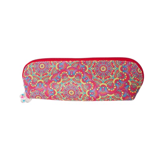 Estojo escolar estampado 1 zíper (Paisley, Vermelho)