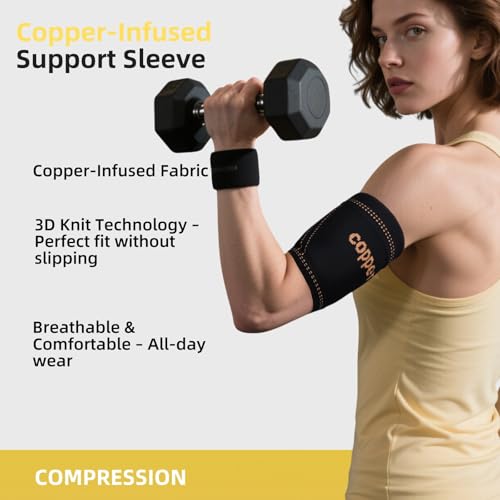 Bicep Compression Sleeve, Copper-Infused Bicep Tendonitis Brace & Tricep Tendonitis Sleeve for Pain Relief Recovery,3D Knit Upper Arm Support for Men & Women - Image 5