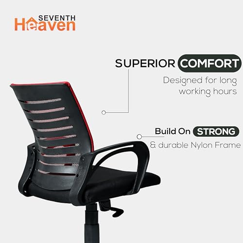 Image of Seventh Heaven Bolt Mid Back Revolving Office Chair for Work from Home, Study, and Computer Use | Heavy Duty Base | Ergonomic Mesh Design | Durable & Comfortable Seating (Red Mesh)