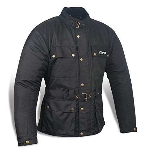 JET Chaqueta Moto Hombre Impermeable Textil con Armadura Vintage Retro Clásico (S (EU 46-48), Negro)