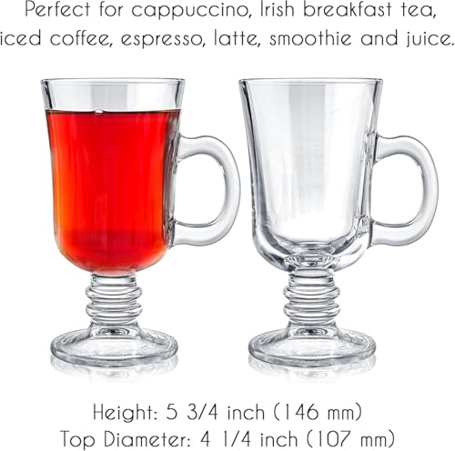 Image of PrimeWorld Glass Coffee Mugs - Set of 2, 230 ml | Clear Glass Latte Cups with Handle | Cappuccino, Hot Chocolate, Tea & Coffee Mugs for Hot Beverages