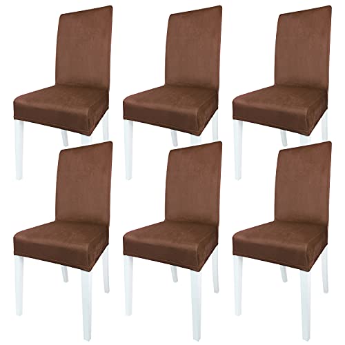 Goodtou Velvet Dining Room Chair Covers Stretch Dining Chair Slipcovers (Brown, Set Of 6) #TOP6