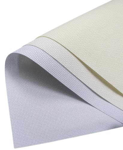 Image of KCS 3 pc of 15 inch x 18 inch(38cmx45cm) Counted Cross Stitch Cotton Aida Cloth Needlework Rolled Fabric Box,11CT,White+Antique White+Cream
