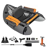 Xproutdoor Fishing Float Tube with Adjustable Backpack Straps, Storage Pockets, Fish Ruler, Fly Fishing Boat with Pump, Oar, Rod Holder and Mount, Fins, 350LBS Load Bearing Capacity, FT003,Grey