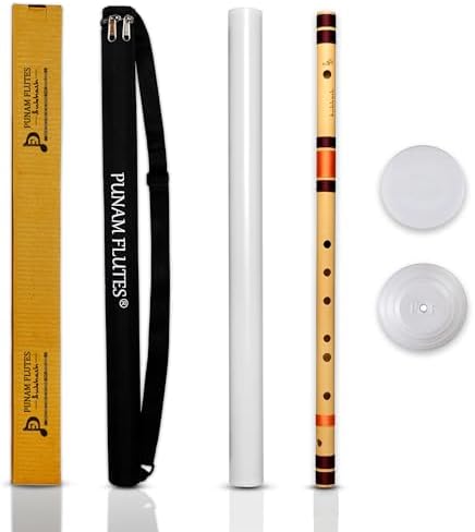 Punam Flutes G Sharp Base Right Hand Bamboo Flute/Bansuri Size 24.2 Inches