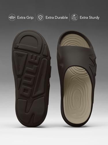 Image of The Souled Store Slides 2.0: Men and Boys Slip On Sliders Streetwear High Density EVA Cushioned EVA Sole Durable Outsole Slip On Construction Lightweight and Arch Support