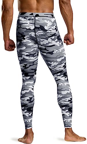 Tsla Men's Compression Pants, Cool Dry Athletic Workout Running Tights Leggings With Pocket/Non-Pocket, 3Pack Tights Black/Camo Black/Camo Grey, Large #TOP1