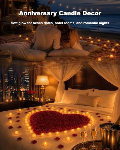 Image of Homemory 100-Pack Flameless Tea Lights Candles Battery Operated, 200+ Hours | Flickering LED Tealights for Halloween Events, Christmas Luminaries, Fall Weddings, Banquets and Large Holiday Event Displays