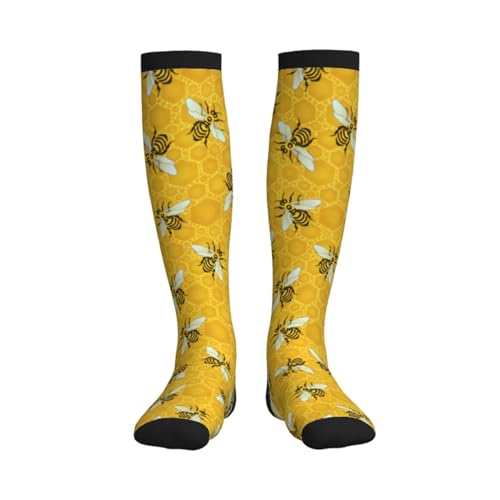 Honeybees Honeycomb Bumble Bee Hive Compression Socks For Women Men Knee High Running Socks For Running