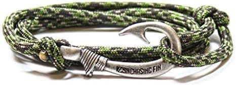 Chasing Fin Adjustable Fish Hook Bracelet - 550 Military Paracord with Fish Hook Pendant - Also Worn as Necklace or Ankle Bracelet