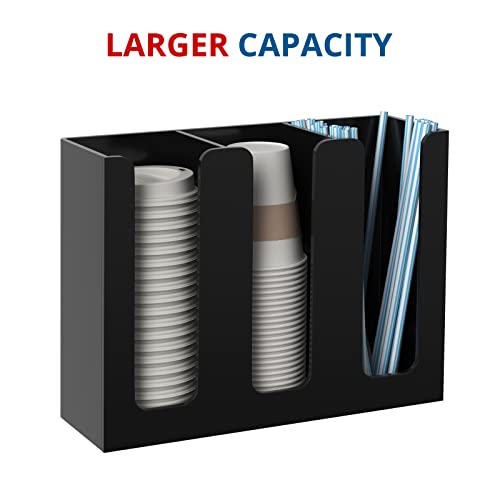 Kotemon Acrylic Cup And Lid Holder, 3 Compartment, Disposable Coffee Cup Dispenser Cup Storage Organizer, Black #TOP6