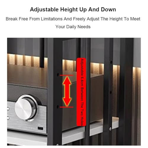 Moderno estante de audio HiFi – Soporte multimedia ajustable de 2 niveles con ruedas – Consola de madera blanca móvil para almacenamiento de equipos de juegos y AV – Elegante solución de audio para el - imagen 5