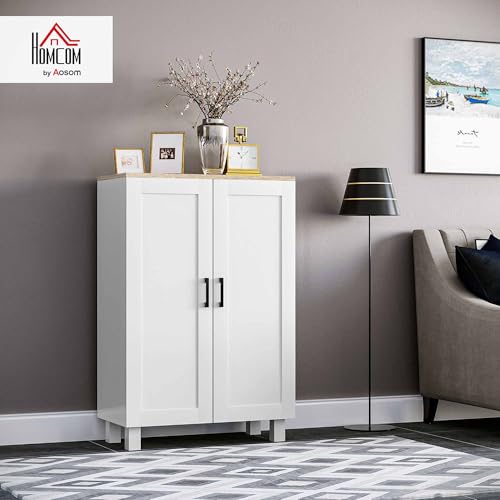 Miniatura 2 de Homcom Armario De Salón Moderno Armario De Almacenaje Con 2 Puertas Estante Ajustable Y Base Elevada Para Cocina Comedor Pasillo Dormitorio Dispositivo Antivuelco 60x30x90 Cm Blanco