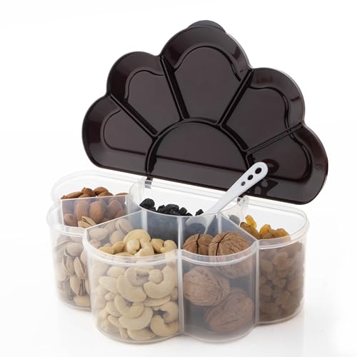 Image of Multipurpose Plastic 6 In 1 Masala Box for Kitchen,Spice Boxes for Kitchen,Transparent 6 Compartment Storage Containers Airtight Grocery, Dry Fruits Box 2000 Ml with 1 Spoon(Brown)