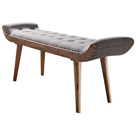 FineBuy Sitzbank Stoff/Massivholz Bank Grau 125x51x38 cm Chesterfield-Design Cover