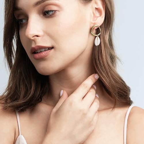 Image of Gold Starfish Mermaid Tail Dangle Drop Earrings for Women, Trendy Cute Pearl Fish Tail Shell Textured Hoop Dangling Earing Summer sea Beach Jewelry Gift.