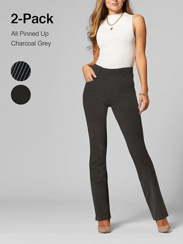Conceited 2-Pack Stretch Slacks for Women - Wear to Work - Bootcut Dress Pants with Pockets - All Pinned Up, Charcoal - (XX-Large)2