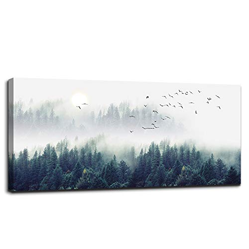 Canvas Wall Art for Living Room - Misty Forests of Evergreen Coniferous Trees in an Ethereal Landscape - Modern Home Decor The bedroom wall art Stretched and Framed Ready to Hang 24" x 48" wall decor