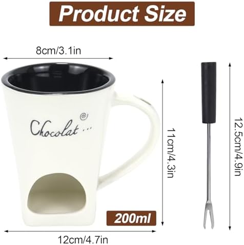 Chocolate Fondue Mug with Fork Sweet Ceramic Personal Chocolate Melting Cup Chocolate Fondue Mug Ideal Gifts for Birthday Date Night Birthday Wedding Gifts (white) - 2
