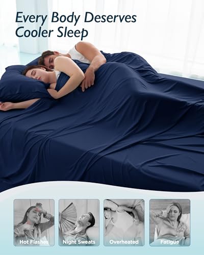 Breescape Cooling Sheet Set Twin XL Size - BlendTek™ Dry & Cool Technology for Hot Sleepers and Night Sweats, Q-Max>0.46 Tech, Deep Pocket Up to 18", 360° Elastic Band, Twilight Blue