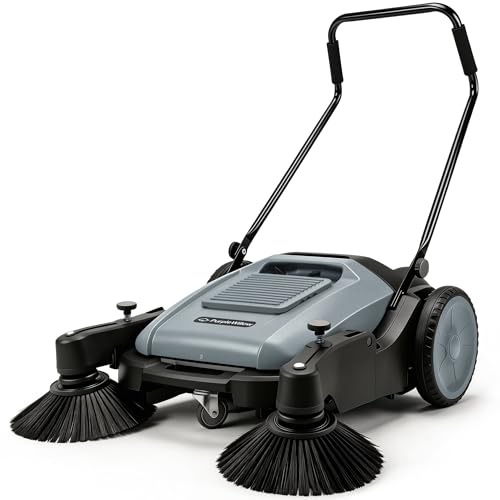 PurpleWillow Industrial Manual Push Sweeper - 41" Wide | 14.5 Gal - Non-Electric Sweeper for Warehouse & Streets, Gas Stations & Parking Lots