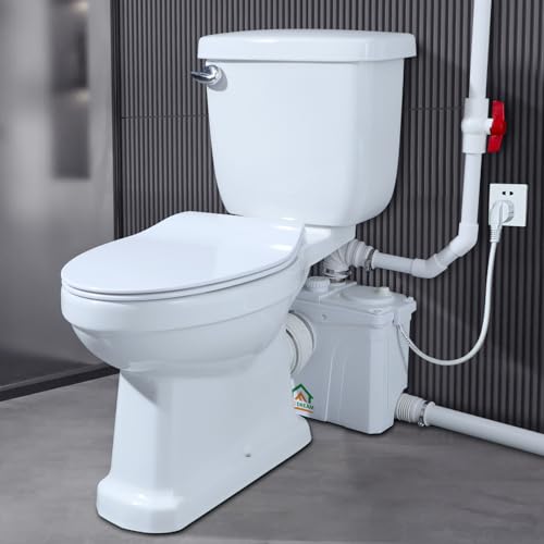 700W Macerating Toilet With Macerator Pump for Basement Upflush System, Included Water Tank, Elongated Toilet Bowl and Seat, Extension Pipe For Hide into the Wall