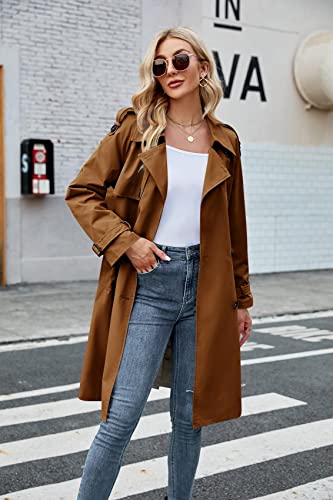 Image of Womens Long Trench Coat Double Breasted Windproof Overcoat With Belt