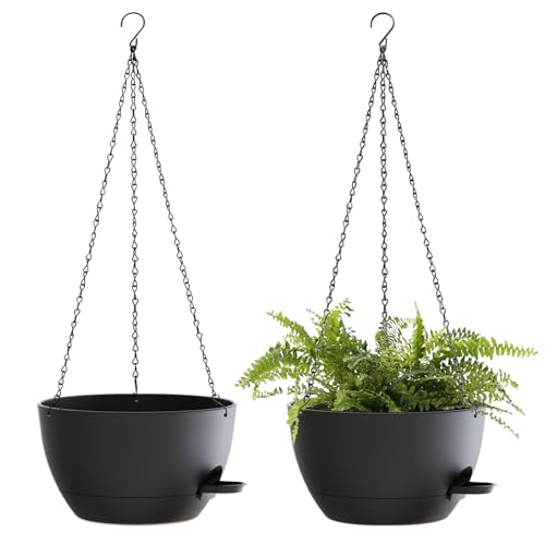 SQKH 12 Inch Hanging Baskets 2 PC with Chains, Self-Watering