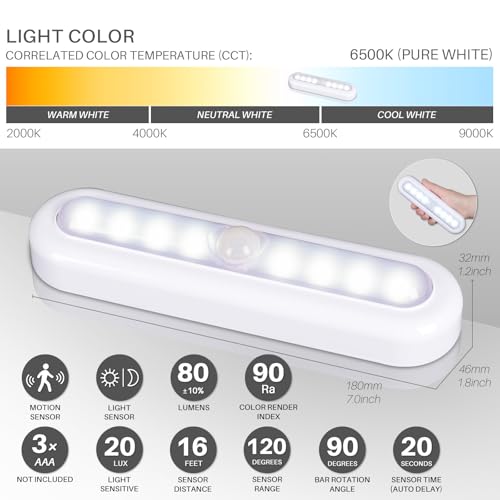 star-spangled 3 pack 7 motion sensor lights indoor battery operated stick on led light for closet stairs under cabinet cool white