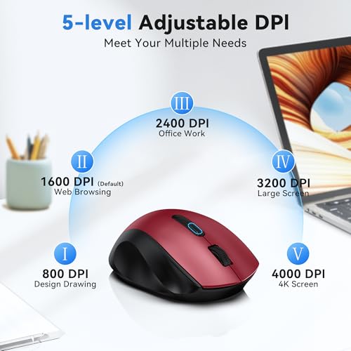 Image of TECKNET Wireless Mouse for Laptop, Dual-Mode Bluetooth Wireless Mouse | (BT5.2 /3.0 & 2.4G) Connection, Ergonomic Design, 5-Level DPI, Silent Click, Compatible with Laptop /PC /Windows /Chromebook