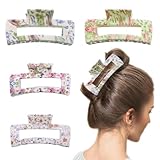 4 Pcs Square Floral Hair Claws Clips for Women, Non-slip Large Medium Claw Clips with Strong Hold Jaw, Cute Fashion Accessories for Thin Thick Long Curly Hair