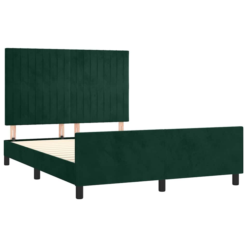 aksamitna rama z regulowanym zagłówkiem zielony 140x190 cm | Rama łóżka aksamitna ciemnozielona 140x190 cm z regulowanym zagłówkiem bez materaca