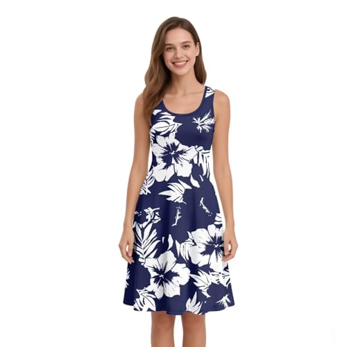 Image of Women Stylish Tank Dresses Sleeveless Round Neck Midi Casual Dress with Pocket for Summer
