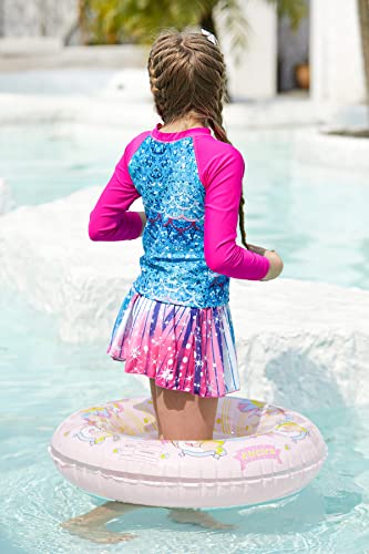 Teenager Girls Mermaid Swimsuit Purple Long Sleeve Rash Guard Swimwear Quick Dry Two Piece Bathing Suit With Skirt Bottom For Brithday Gift 7-8 Years #TOP5
