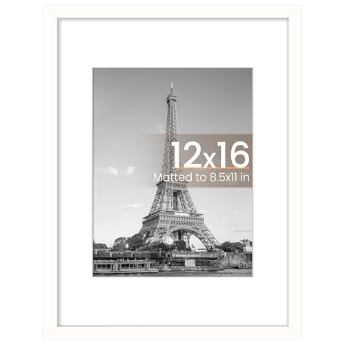 Image of upsimples 12x16 Picture Frame, Display Pictures 8.5x11 with Mat or 12x16 Without Mat, Wall Hanging Photo Frame, White, 1 Pack