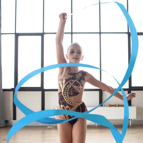 Abeillo 2pcs Rhythmic Dance Ribbons, 78.7 Inch Gymnastics Ribbon Dancer Wand Dancing Ribbon Streamers, Fits Artistic Dancing Gymnastics, Circus Carnival Shows, Baton Stick Twirling (Blue) - Thumbnail 7