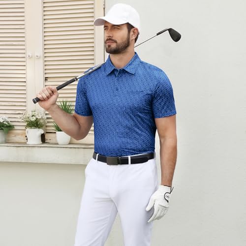 Camiseta polo casual para hombre de manga corta, con estampado completo, tecnología transpirable y secado rápido, bolsillo en el pecho, cuello con botones, UPF 50+, ideal para exterior, rugby y actividades atléticas miniatura 2