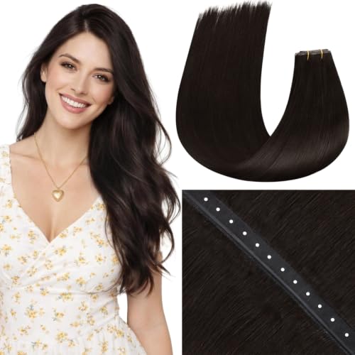 Image of Moresoo Butterfly Weft Hair Extensions Human Hair, Invisible Genius Weft, #2 Dark Brown 16 Inch 50g, Add Volume, OVO PU Hole, Straight Soft Remy Hair, Simple Installation
