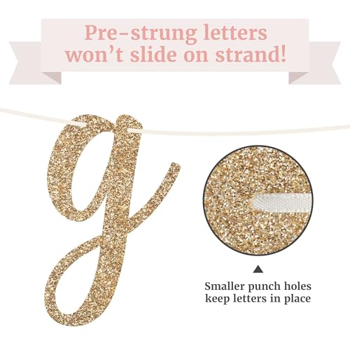 Image of Pre-Strung The Beginning of A New Chapter Banner - Gold Glitter Banner | No DIY - Pre-Strung on 10 ft Strands - Farewell, Going Away, Divorce, Retirement, Graduation, or Wedding Party Decorations